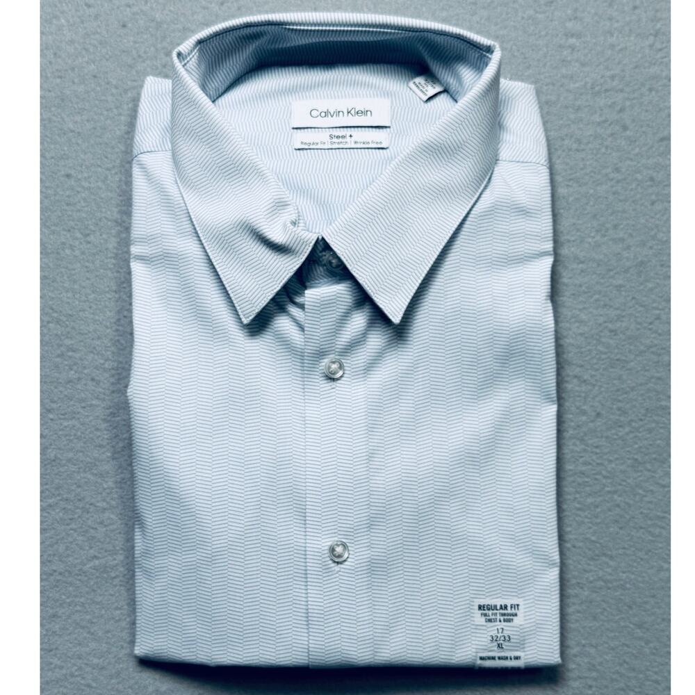 Calvin Klein Men's Steel Plus  Slim Fit Dress Shirt mist 17 32-33 $85